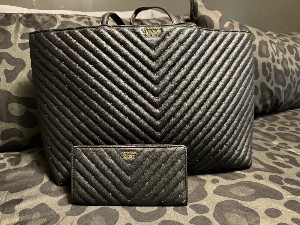 Victoria's Secret Studded V Quilt Large Tote with Matching Wallet